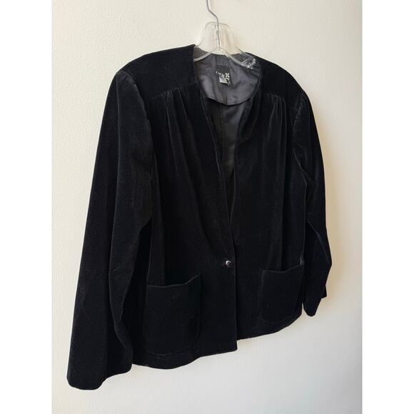 Vintage Black Velvet Blazer Witchy Glam Corporate Goth Jacket Party Top L - Picture 11 of 11